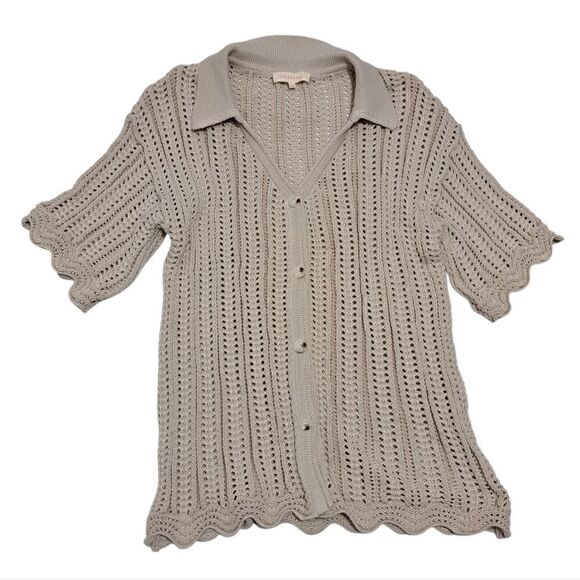 Solitaire 2 Piece Set Crochet Boho Knit Top/Pants Cover Up Large Oatmeal NWT - Picture 6 of 17